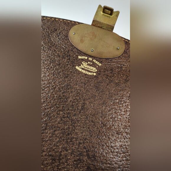 Gucci Brown Leather & Cream Logo Monogram Satchel Bag Vintage - Picture 13 of 16
